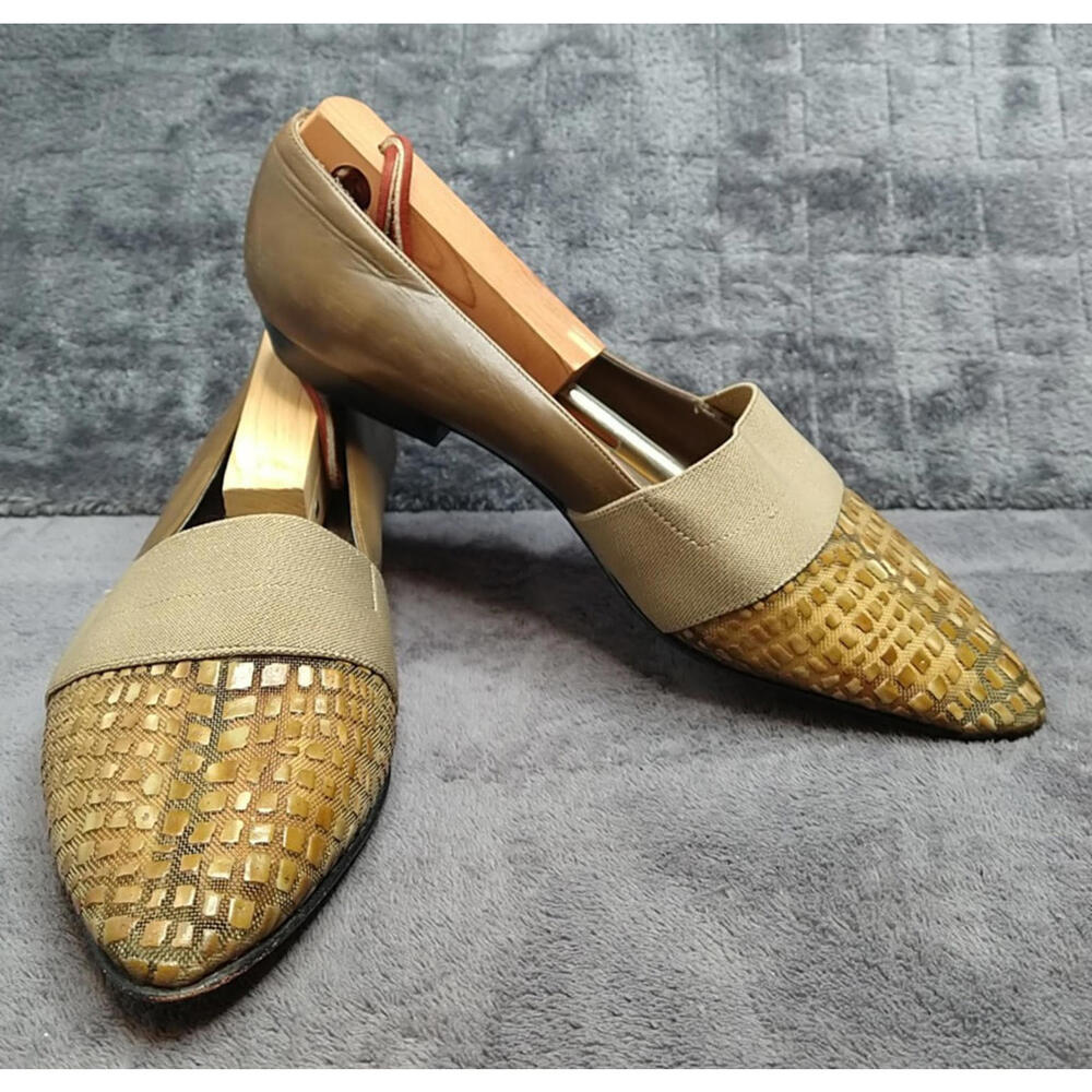 Vaneli Women's 7.5M Olive Green Croc Snake Printed Leather Ballet Flats